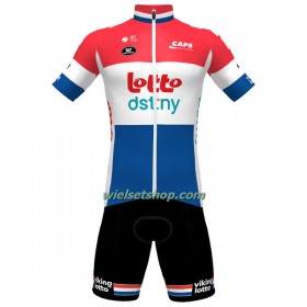 Fietskleding (Fietsshirt + Korte Koersbroek) 2023 Lotto Dstny Nederlands Kampioenschap - Rood Blauw Wit